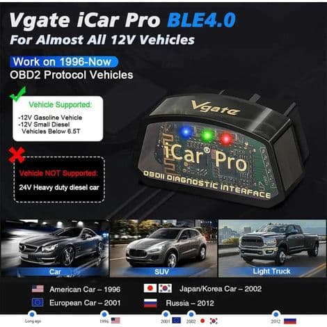 Vgate iCar Pro OBD2/OBDII fejlkodelæser Bluetooth 4.0 (BLE) med ELM327-adapter til motorlysdianostik.