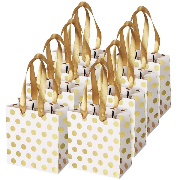 with Ribbon Handles Gold Mini Gift Bag,for Birthday Weddings Christmas Holidays Graduation Baby Showers(Metallic Dots 8 Pack Bulk)