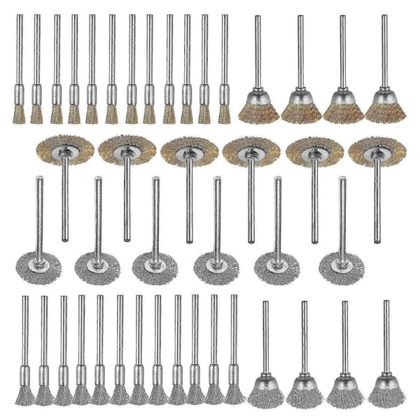 44-dels Mini Trådborst Hjulkopp Mässing Stål Trådborst Set 1/8 tum (3 mm) Skaft För Kraft Dremel