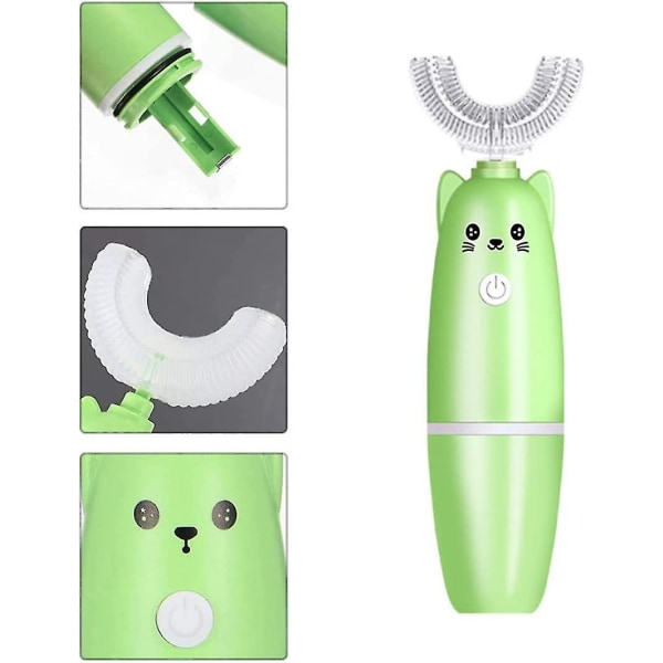 Lasten sähköhammasharja, U-muotoinen sähköhammasharja vedenpitävä kädessä pidettävä lasten automaattinen Sonic hammasharja Vihreä, U-muotoinen sähköhammasharja1kpl-gre