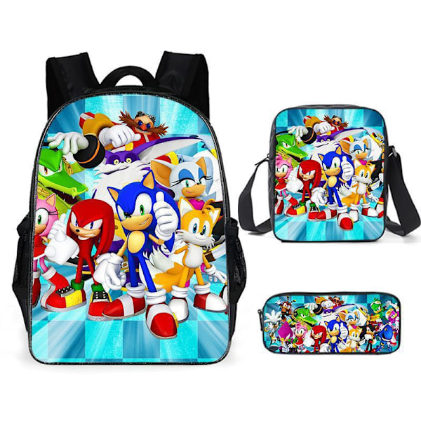 New cartoon Sonic school bag three-piece set for primary and secondary school students