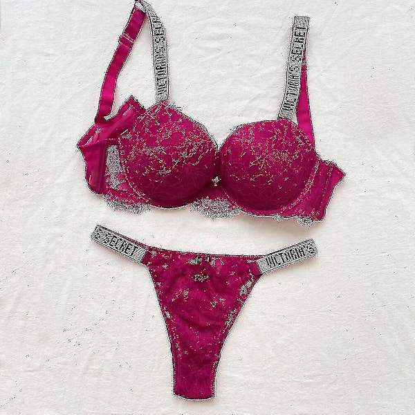 Sensuell Lingerisett for Kvinner med Push-Up BH - Victoria's Secret Stil - 2-delt Undertøy Lace follows 75B