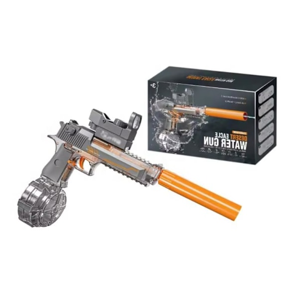 Elektrisk vandpistol legetøj, Desert Eagle design, højtryks automatisk vandskyder med sigtekorn, orange og grå