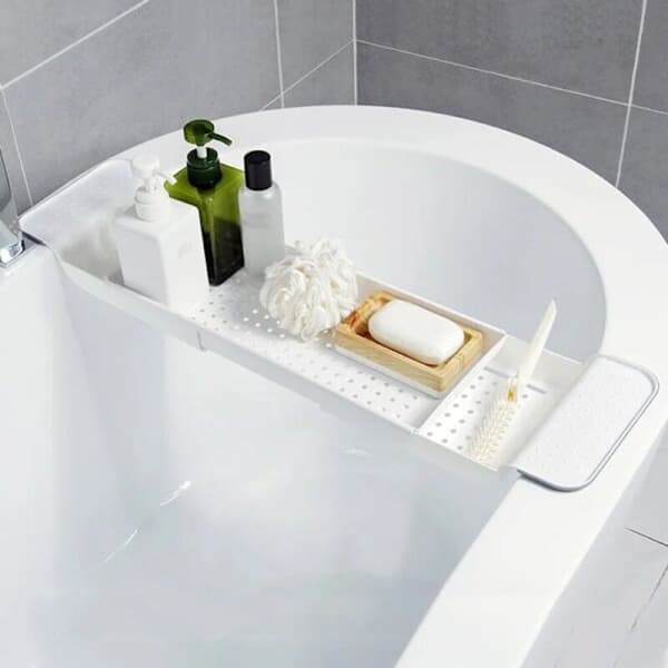 Badehylde, udtrækkelig badehylde, brusehylde til badeværelse, sort, 5517.56.3 cm, hvid.