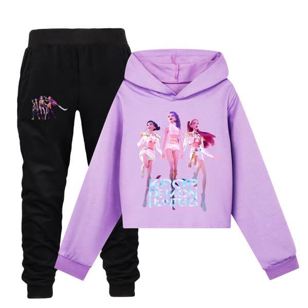 Kpop Witch Hunter pigegruppe-outfit, cropped hættetrøje og joggingbukser til piger - Lilla 120cm