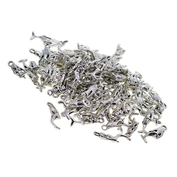 100 stykker tibetansk sølv blank 3d havfrue med pinnepinne for 8 mm perle sjarm