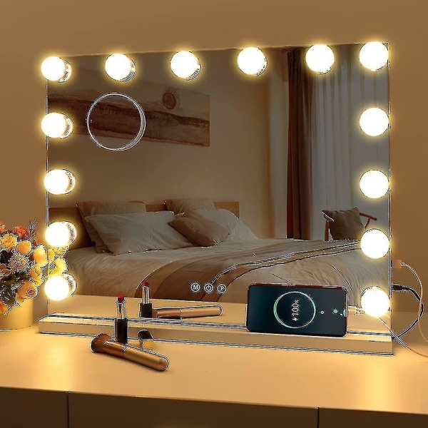 Hollywood Mirror USB Makeup med lampor tända 10 lampor 3 ljuslägen Bordsskiva väggmonterad Cosm (endast 10 lampor)_bd