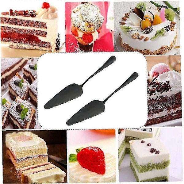 Kakslicer, Pajserver, Pizzaskära, Rostfritt Stål Med Fina Serrated Kanter För Bröllop, Jubileum, Fest, Kökstillbehör (Svart) (2-pack)