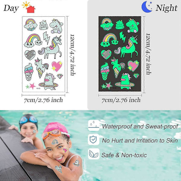 15 Ark Glow-in-the-Dark Tillfälliga Tatueringar, Fluorescerande Glow-in-the-Dark Tillfälliga Tatueringar