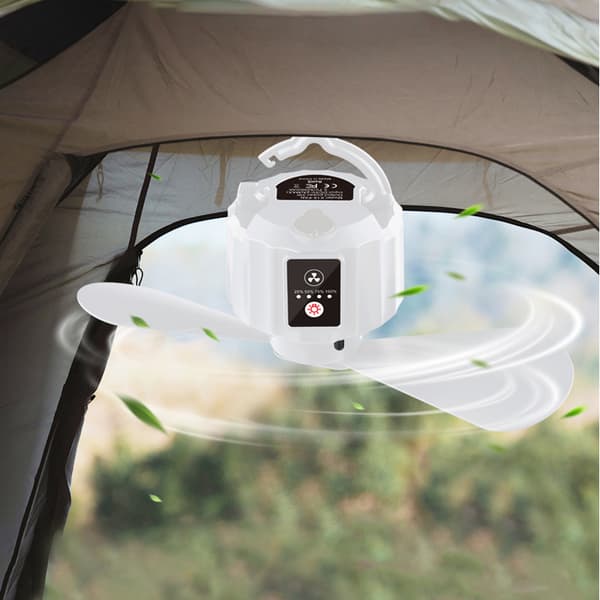 Bærbar USB Genopladelig Teltloftventilator med LED-lys, 2-i-1 Campingventilator og Lampe