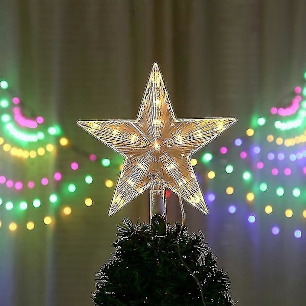 Julgrans Topp Med 10 LED-lampor Och Strömkabel - Upplyst Julgrans Topp I Varmvitt - Julgransstjärna Topp
