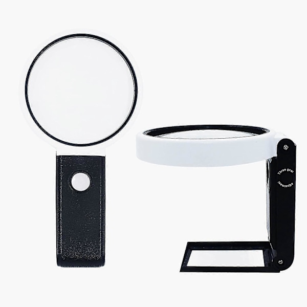 4566 Leseforstørrelsesglass med UV-LED-lys | 3,5 og 25 forstørrelse - Linse størrelser 20 og 80 mm | Høyde opptil 130 mm