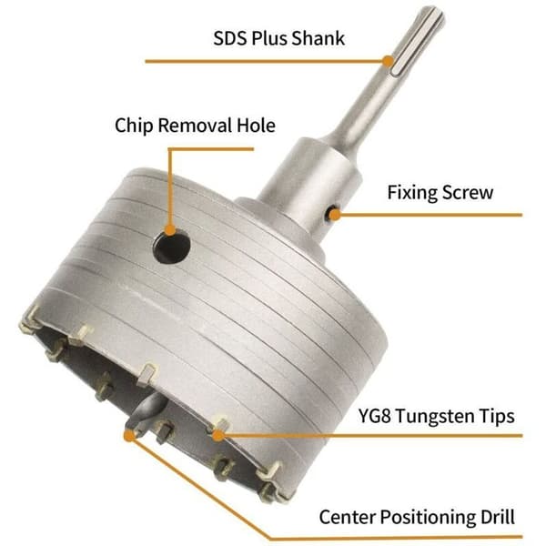 110 mm betonhulsav – SDS Plus-adapter – Til beton-, murstens- og stenmure – Hurtig, vibrationsfri skæring