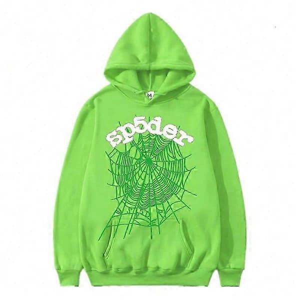 Spider Web Grafik Hættetrøje, Bomulds Pullover Sweatshirt til Mænd og Kvinder Green XL