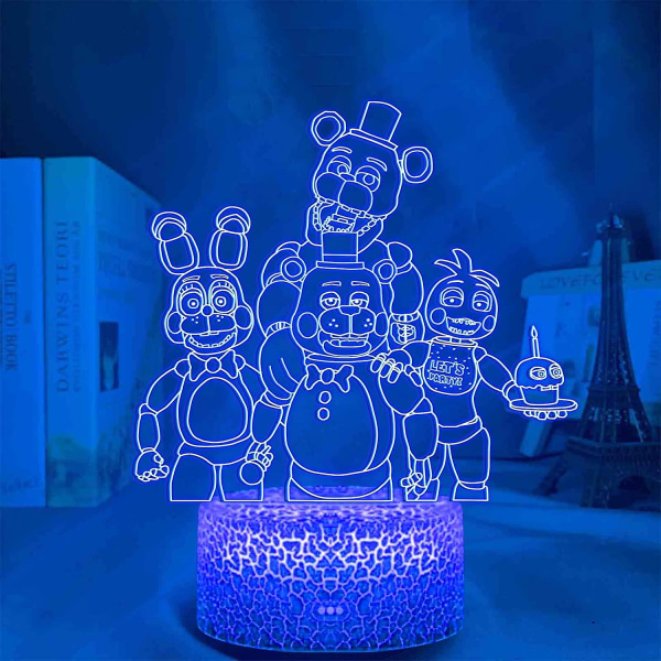 Wekity Fnaf 3d optisk illusionslampa, fem natt på Fre-ddys lampa Söt nattlampa Fjärrkontroll 7 färger Ändra sovrumsinredning för barn Kid Pojke