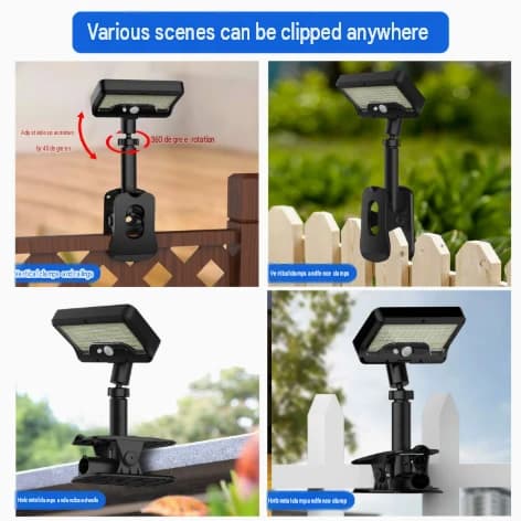 Ny Solar Clip Udendørs Lys, Dobbelt Anvendelse Lodret Klemme Solcellelampe, Bevægelsessensor Landskabslys til Villahegn, Have, Camping