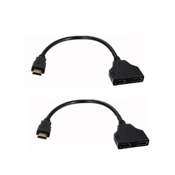 2x HDMI Han til 2 HDMI Hun 1 ind 2 ud Splitter Kabel kompatibel 1080P
