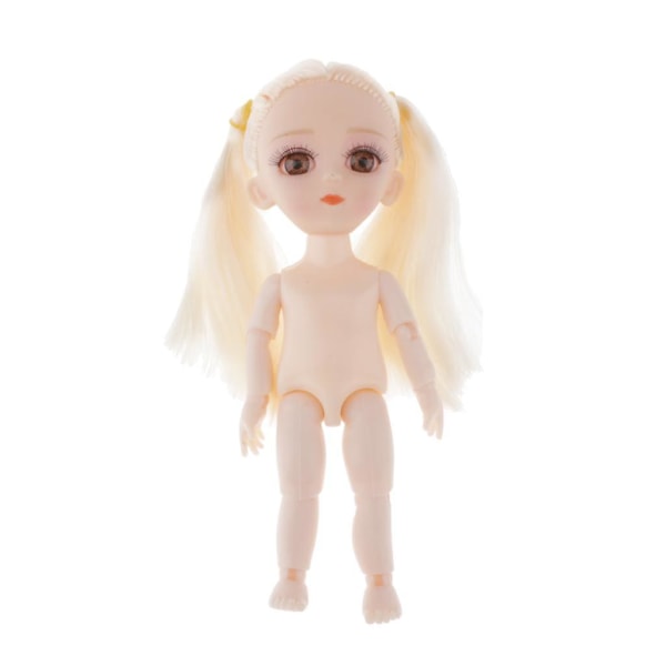 Mini 16 cm 13 ledd Naken jentedukke Kroppsmodell Gjør-det-selv-tilbehør Hvitt hår C