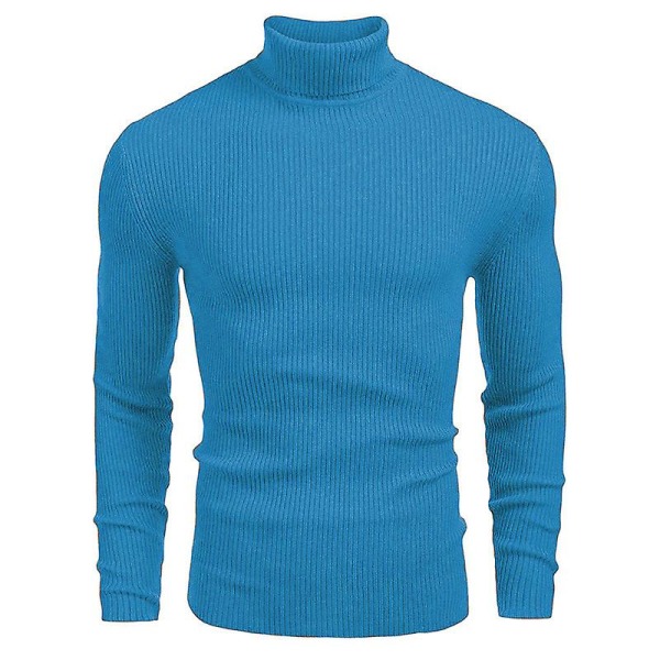 strikket rullekravetrøje til mænd blå