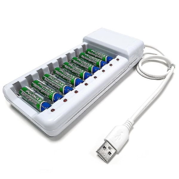 Uppladdningsbar batteriladdare USB utgång 8 platser Snabbladdning Kortslutningsskydd Lämplig för Aaa/aa Batteriverktyg Hög kvalitet