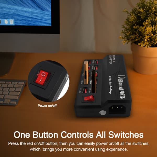 Smart ti-ports multi-port USB hurtigopladning (sort)