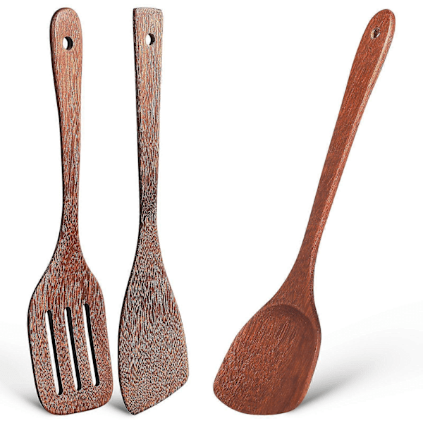 3 st Köksspatel Trä Stekspade Platt Spatel Nonstick Spatel med Slitsar Wokspatel Köksredskap
