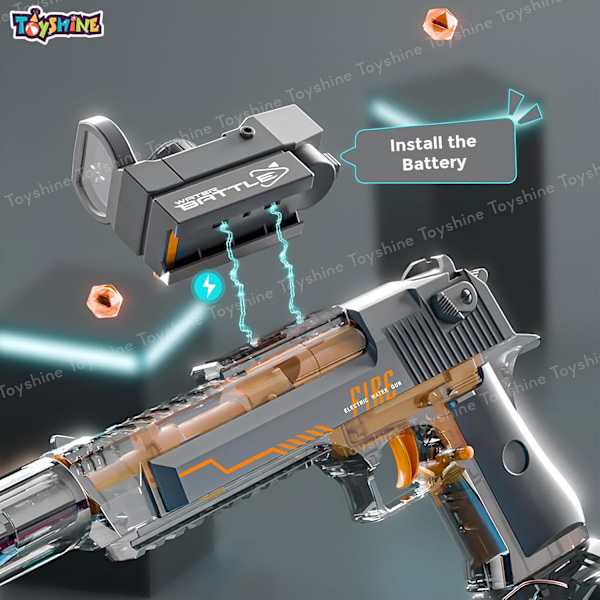 Transparent pistol-stil automatisk vandpistol med lys, kraftfuld genopladelig vandpistol til udendørs leg, sort