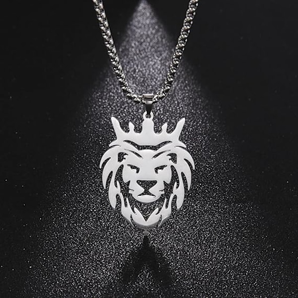 Hål Lejonhuvud Hänge Halsband Rostfritt Stål Charm Klassiskt Djur Element Hänge Halsband Kvinnor Män Flickor Pojke Present