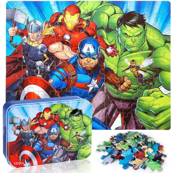 Avengers-palapelit 4-8-vuotiaille lapsille, Disney-palapelit 100-osaiset palapelit lapsille metallilaatikossa, opettavaiset lasten palapelit palapelit 100-osaiset palapelit
