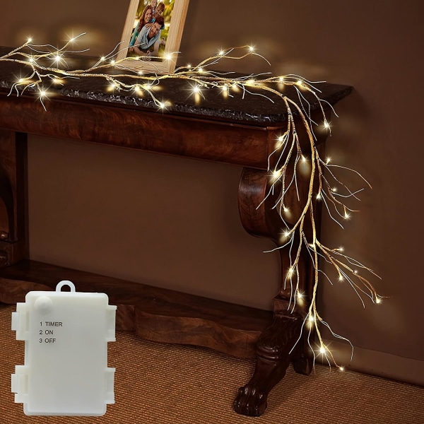 6 fods dejlig julekrans med 48 LED-lys: Udsøgt birkekrans til sommerhusindretning, perfekt til indendørs/udendørs festdekoration