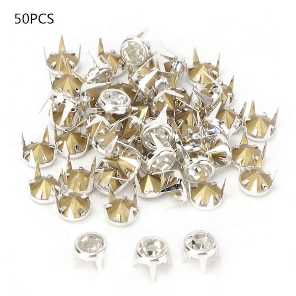 50 stk. 7mm DIY Sølv Runde Klø-A-Klasse Krystal Rhinestones til Håndværk og Dekoration (hvid)