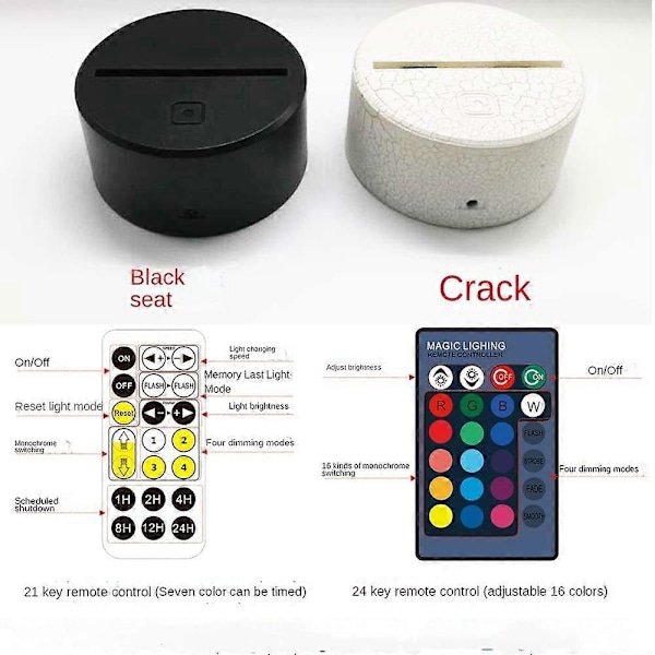 Kreativ 3D-lampa, 3D-effekt med flerfärgade mönster, smart sensor och färgglada lägen, perfekt för sovrum, vardagsrum och arbetsrum (svart botten)