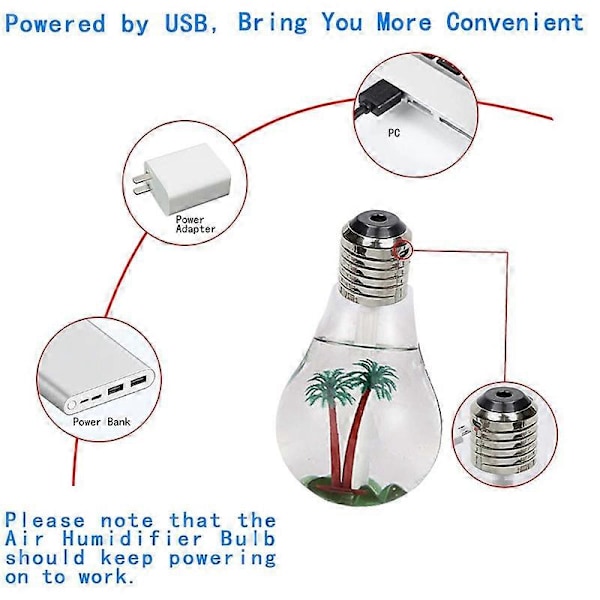 400 ml USB Luftfuktare Glödlampa Ljus Diffuser, Renare Spruta med Färg LED Nattlampa för Hemmet