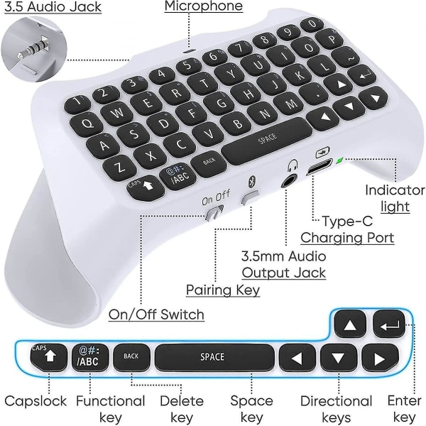 Ps5 Wireless Controller Keyboard - Bluetooth 3.0 Mini bærbar gamepad Chatpad med indbygget højttaler & 3,5 mm lydstik - Playstation 5 Voice Chat