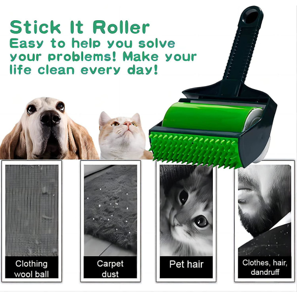 Stick It Roller, Pet Hair Remover, Återanvändbar tvättbar klibbig ludd rulle för husdjurshår, Handhållen Stick It Lint Roller