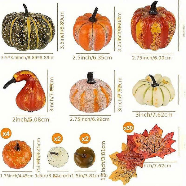 Kiitospäivän Koristesetti, Teko-vaahteranlehdet ja Kurpitsa Syksyyn, Teko-kurpitsa Vaahteranlehtisetti, Halloween Kiitospäivän Koriste