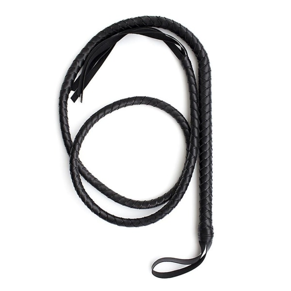1,9 m tyrepisk læder og ruskind flettede haler ridehestepiske (sort)