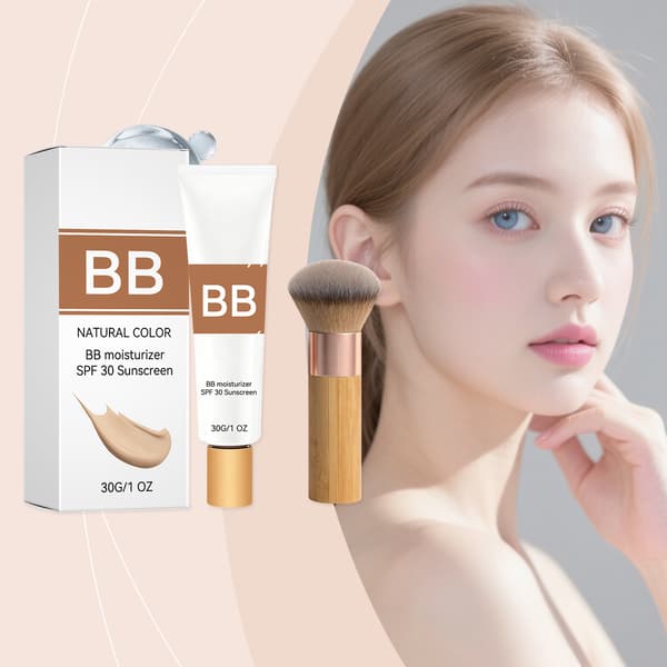 SPF30 BB Cream Fuktighetskräm med Borste, Återfuktande & Slät Basmakeup
