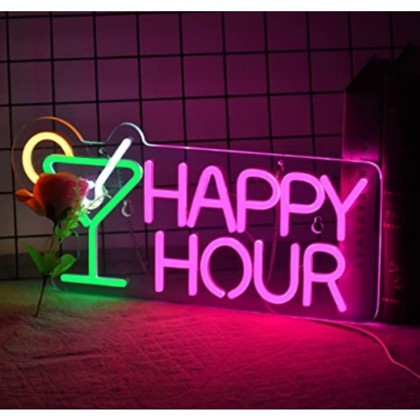 Cocktail happy hour -neonkyltti seinäkoristeeksi himmennettävällä kytkimellä, LED-neonkyltti, makuuhuoneen olutbaarin neonkyltti, hotellijuhlat