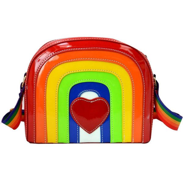 Kvinnor Flickor Rainbow Pu Axelväskor Mode Mini Square Väskor Sportväskor Messenger Bags