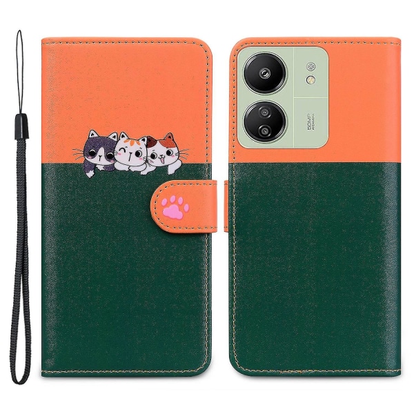 Cartoon Pet Series for Xiaomi Redmi 13C 4G/Poco C65 4G Case Leather Phone Wallet Coverish Green