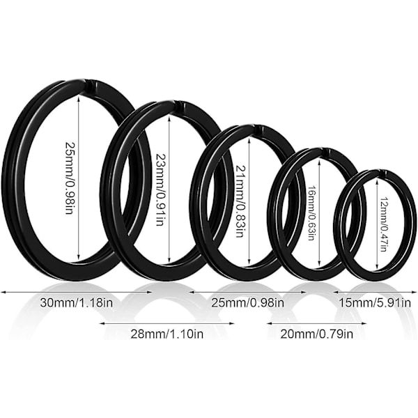 50-pak Sorte Nøgleringe Nøglering, Metal Runde Splitringe Nøglering Nøglering Bøjle