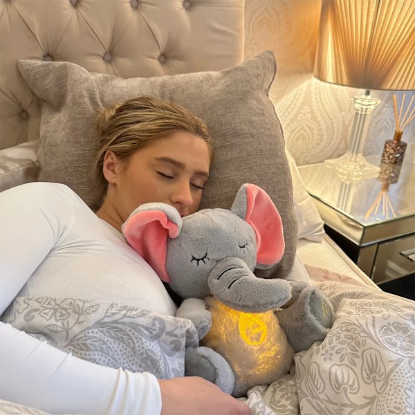 Breathe Elephant Sovekammerat Plys Baby Lydmaskine Soothing Snuggle Elephant Plysdyr med Åndedrætsøvelser og Sovemusik