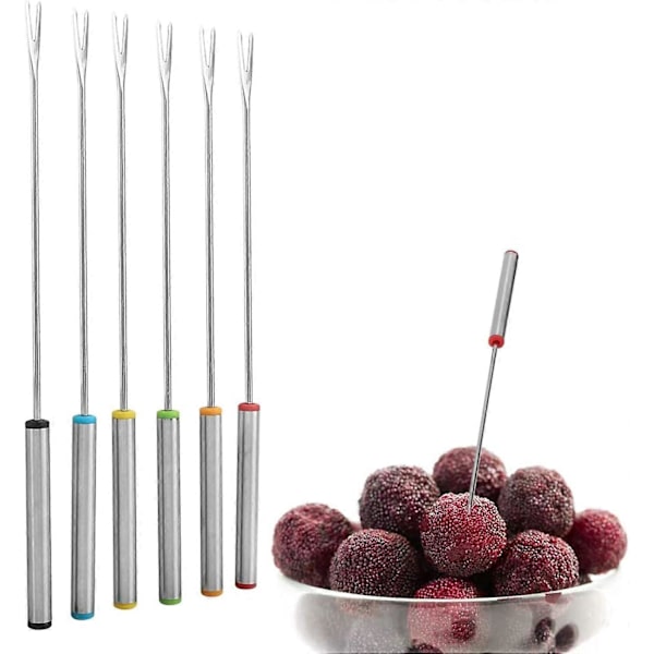 6 st Fonduegafflar, Fonduegryta Gafflar i Rostfritt Stål med Värmebeständiga Handtag för Ost Choklad Fondue Rostade Marshmallows Kött