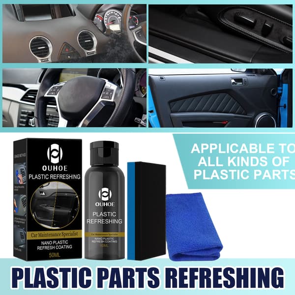 Nano Plastic Refresh Coating Kit, 30ml - Falmet Trim & Interiør Restaurator med Svamp & Klud