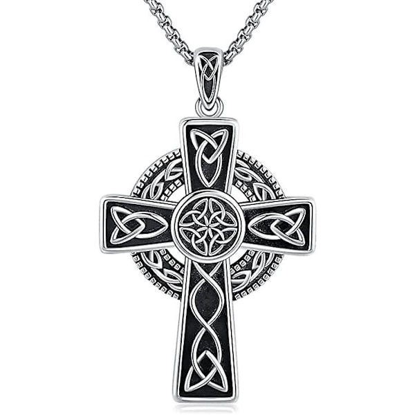 Irish Celtic Cross Necklace 925 Sterling Silver Cross Pendant Necklace Celtic Viking Jewelry Religious Protective Gift For Men Women Boys