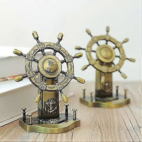 Metal Ror Ornamenter Zink Legering Retro Håndværk Kontor Dekoration Skib Pilot Ror Model Ornamenter Statue