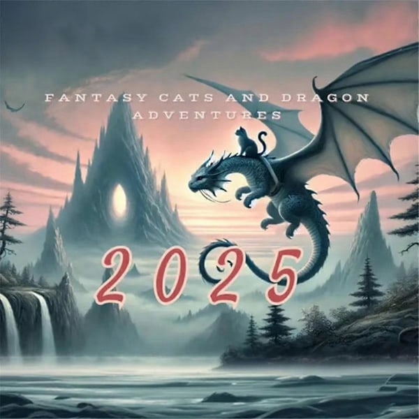 Fantasy - Katt Drake - Kalender 2025 Väggkalender för Hemmakontor