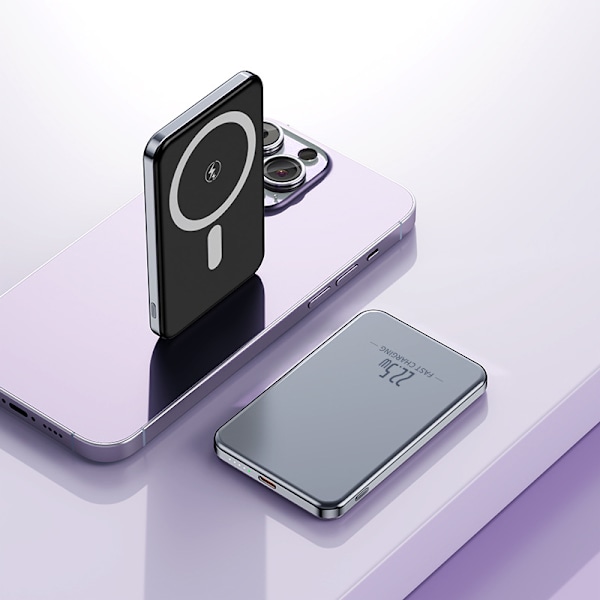 1-pak ultra-tynn aluminiumslegering metall magnetisk trådløs super rask lading powerbank lynlading mikro mobil powerbank