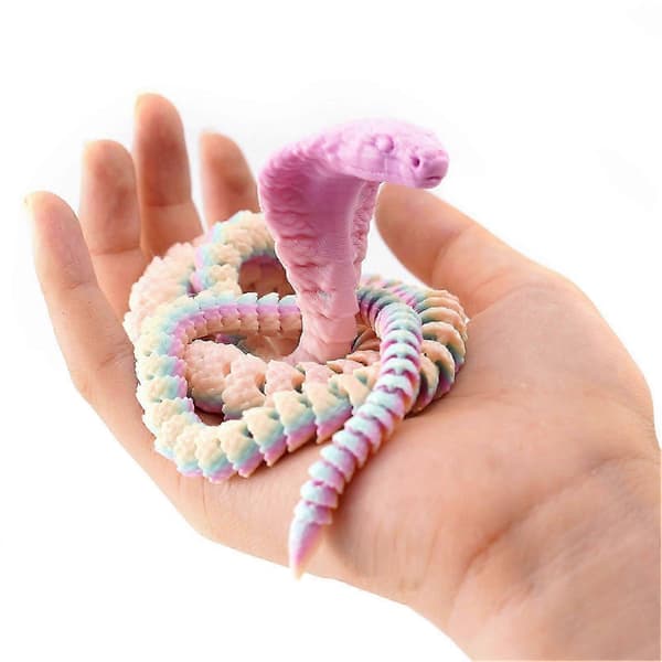 3D-Printad Articulerad Ormmodell - Skrivbordsdekor, Stressreducerande Leksakspresent för Barn & Vuxna White 25 cm
